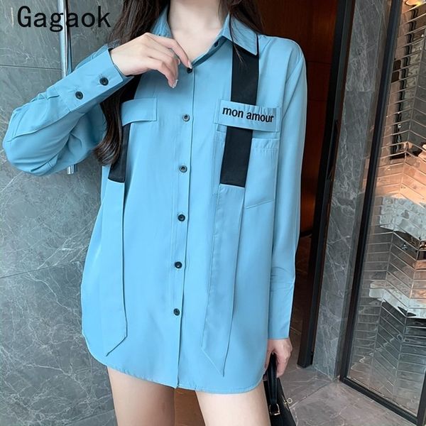 

женщины gagaok уличная футболка с длинным 2020 лета новый кружева лоскутное нагрудные карманы свободные харадзюку случайные диких топы и блу, White