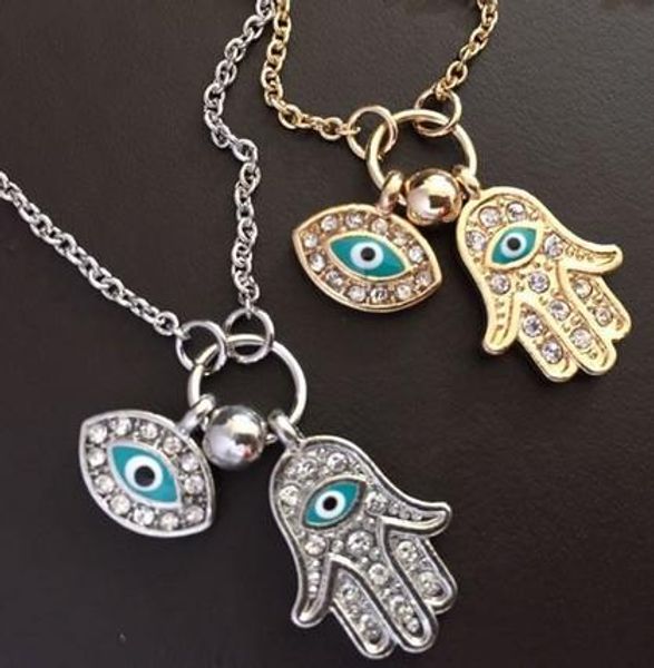 

gold chain necklace turkey blue evil eye necklace hamsa hand fatima palm pendant necklace, Silver