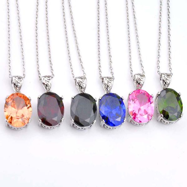 

luckyshine family friends gift multi-color oval fire z gems 925 sterling silver plated jewelry women zircon pendant necklaces 5 pcs
