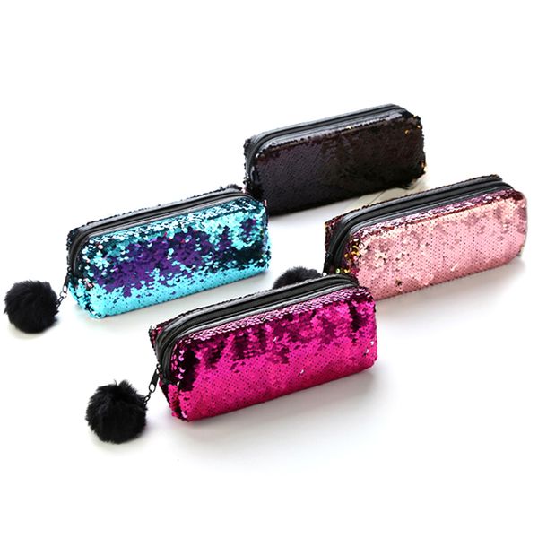 

2018 new fashion mermaid sequin makeup bag for women reversible double color glitter cosmetic bag ladies zipper makeup pouch