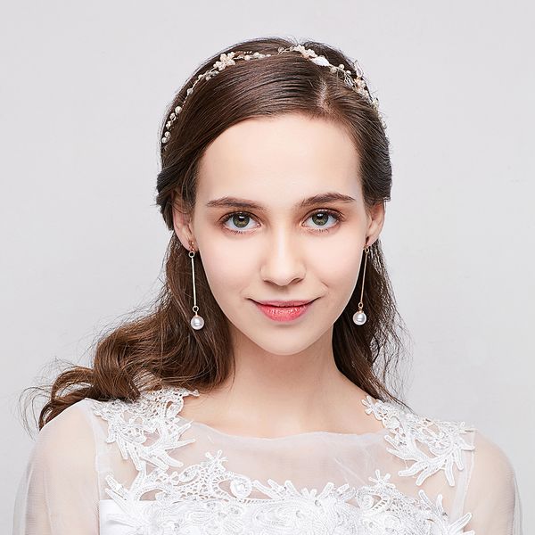 

bride headdress korean style 2019 new handmade hairband hairdress suit xianmei wedding dress accessories wedding accessories, Golden;white