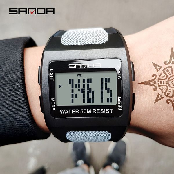 

fashion sports watch men 50m waterproof led digital wristwatch silicone strap chronograph electronic clock for young relogio new, Slivery;brown