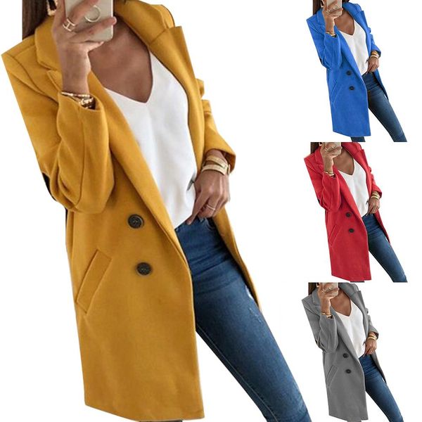 

trendy solid color fashion women long sleeve lapel button overcoat coat loose long windbreaker russia style chic outwear gifts, White;black