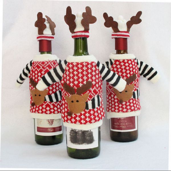 

christmas elk decoration red wine bottle covers clothes with hats for home dinner party gifts ing