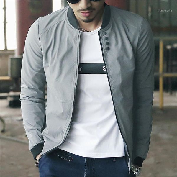 

fly button thin panelled outwears males fashion causal colthes mens solid color slim jacket spring autumn designer stand collar zipper, Black;brown