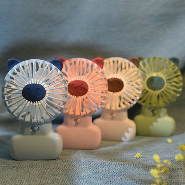 

cute pig cartoon handheld usb charging fan and led lamp cooler portable deskcooling fan led night light