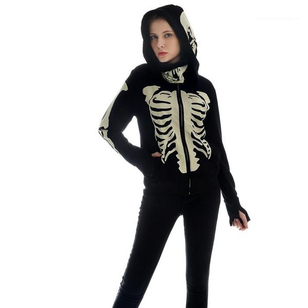 

style female clothing long sleeve hip hop casual apparel womens autumn designer hoodies cardigan skulls taro print fashion, Black