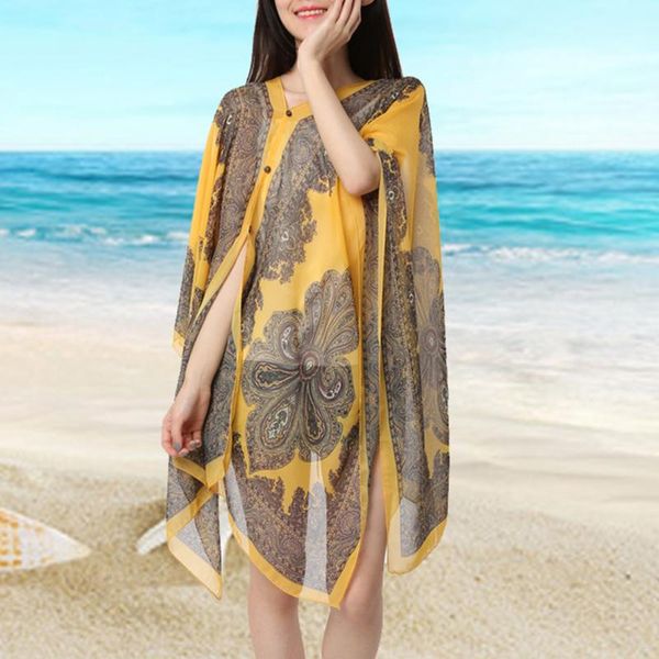 

2020 fashion summer woman swimsuit beach skirt printed bikini swimsuit cover up beachwear shawl, White