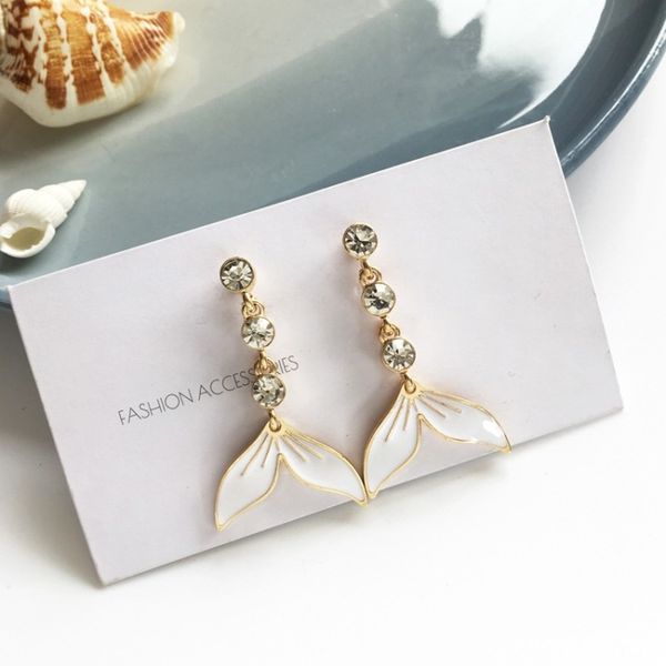 

simple creative mermaid tail rhinestones dangle earrings korean personality fashion women girl jewelry accessories, Silver