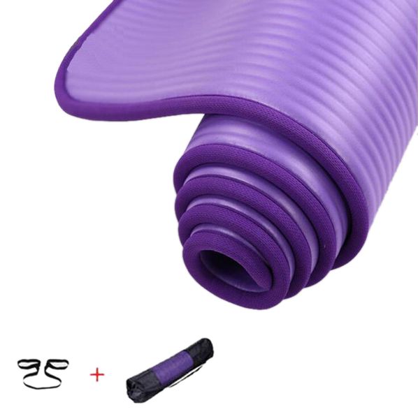 

10mm thick non-slip yoga mat nbr fitness pilates mat anti-tearing edge beginner yoga 72x24inch - purple