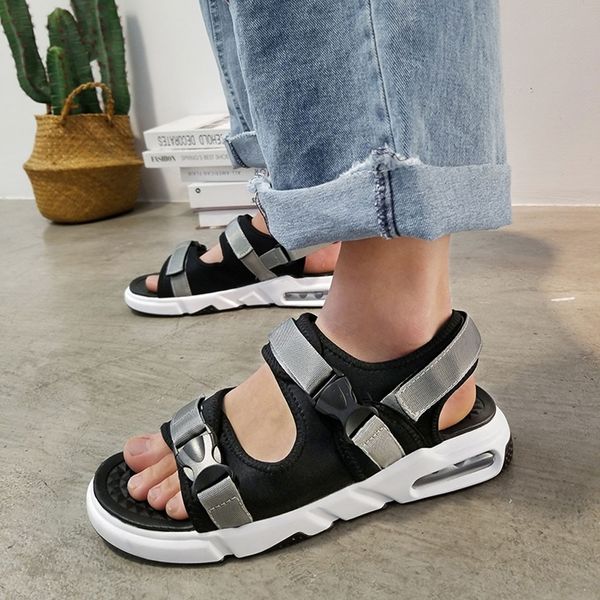 

2019 comfortable handmade men sandals men's summer casual beach shoes buckle air cushion comfortable non-slip sandals big size, Black