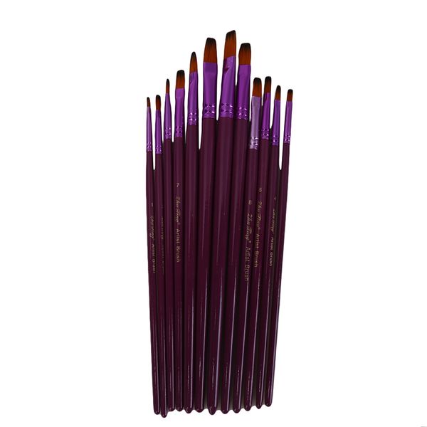

nylon hair flat tip artist paint brush pen set oil painting drawing painting pen for watercolor wood 12pcs/lot
