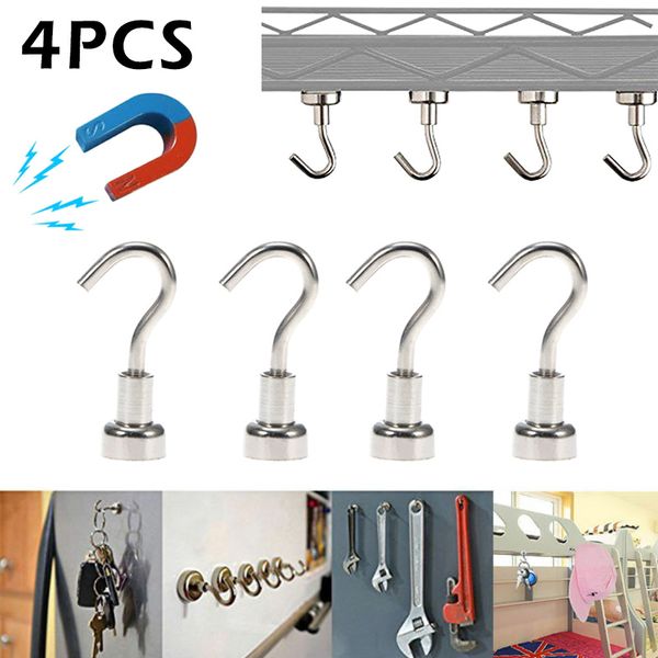 

4pcs magnetic hooks powerful heavy duty neodymium magnet refrigerator surfaces not scratch