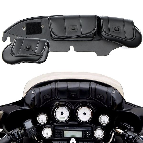 

luxury windsreen bag w/ 3 pouch batwing for harley electra street glide touring bike 1996-2013 with windshields