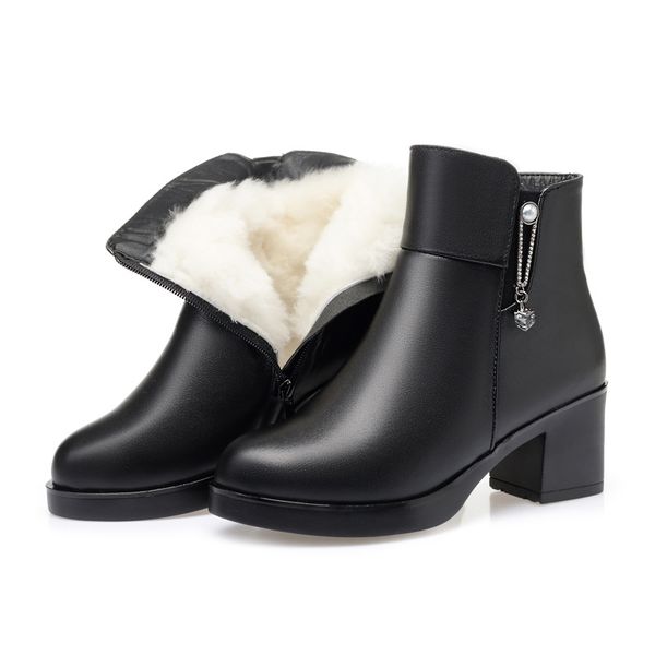 

2019 new elegat fashion warm winter boots women boots non-slip high-heel shoes woman genuine leather boot plush wool snow, Black