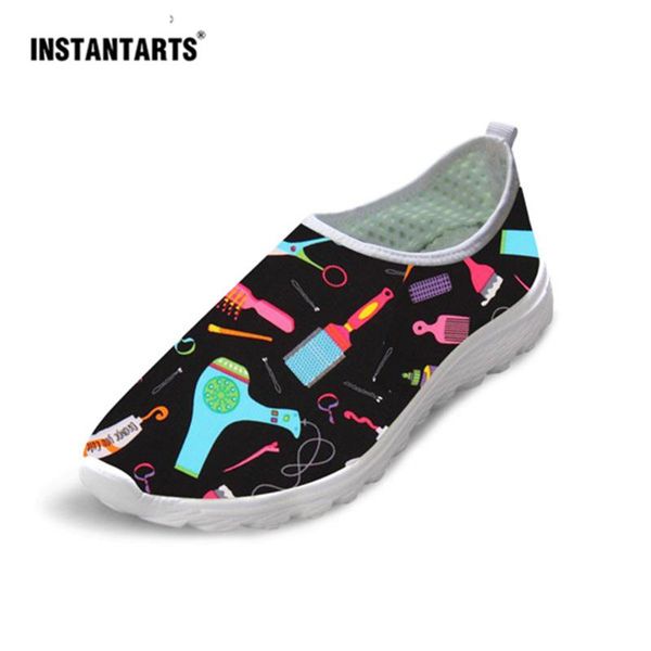 

instantarts hairdresser cosmetologist printing women casual flats sneakers woman summer light mesh loafers barbero zapatos mujer, Black