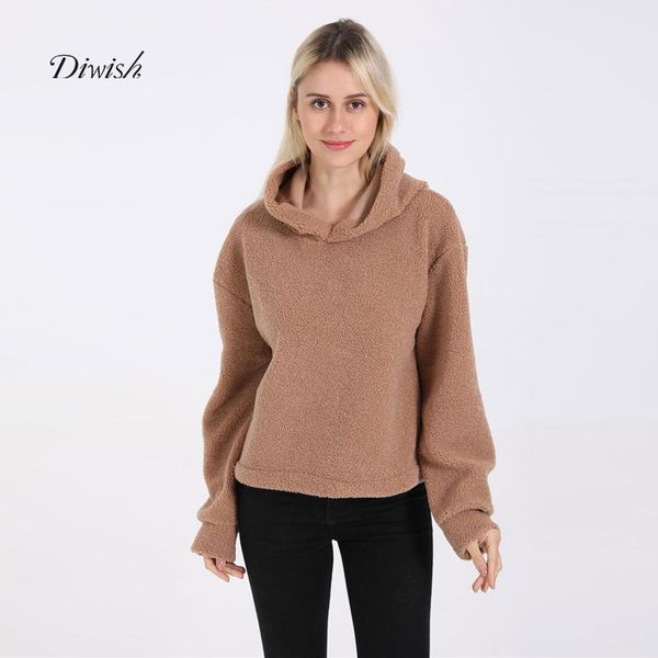 

diwish hoodies women pullover o neck loose solid long sleeve warm fleece sweatshirts for women autumn winter comfortable female, Black