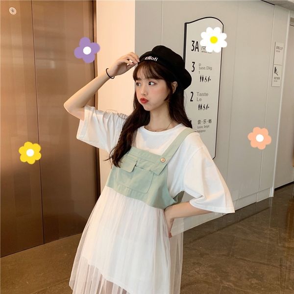 

2020 женской середины долго печататься футболка + сетка ремень юбки из двух частей набора 2020 женщин mid-давно напечатана футболка + сетки, White