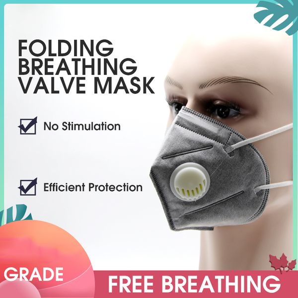 

5pcs kn95 anti dust face mouth pm 2.5 protection activated carbon breathing valve mask folding valved filter mouth mask