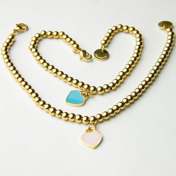 

Luxury classic Titanium Steel love Bracelets pink green blue Heart Bracelet For Women Charm beads Bracelet pulseiras wholesale jewelry