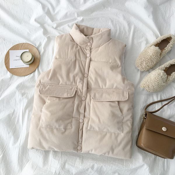 

corduroy vest turtleneck spring vest winter thick section warm coat korean style solid sleeveless waistcoat women's clothing, Black;white
