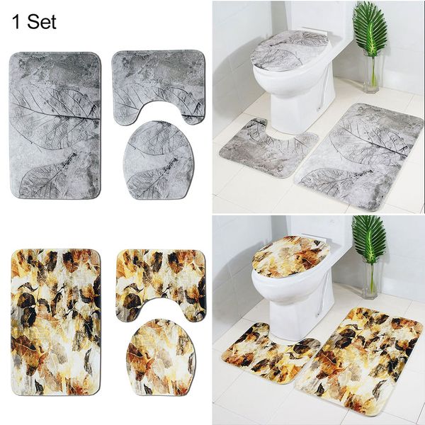 

3шт / набор home decor покрытие туалет mat анти skid мягкий водонепроницаемые микрофибры leaf printed водопоглотитель ванная covers ковры