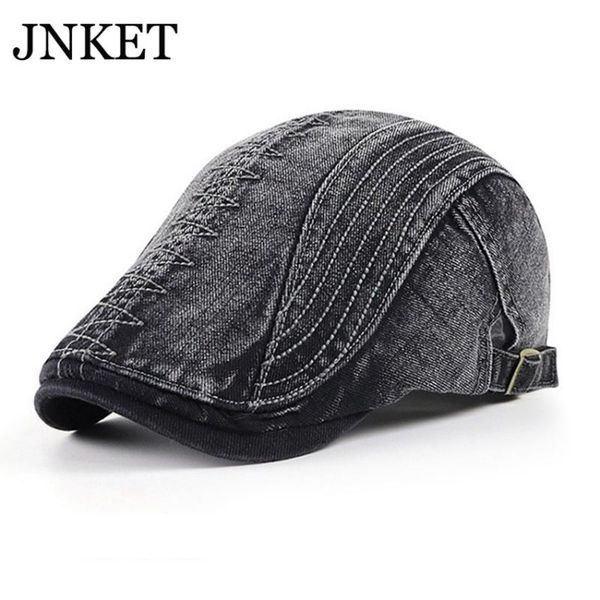 

jnket new retro cotton beret hat washed fabric peaked cap flat caps outdoor travel sunhat duckbill cap adjustable size, Blue;gray