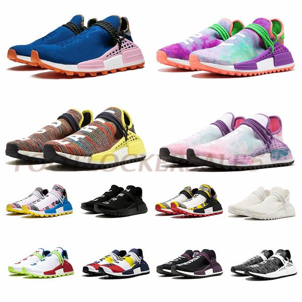 

New Fashion Human Race MC Tie Dye Blue Knit Running Shoes Pharrell Williams HU 2019 Top Quality Flats Sport Trainer Jogging Casual Sneakers