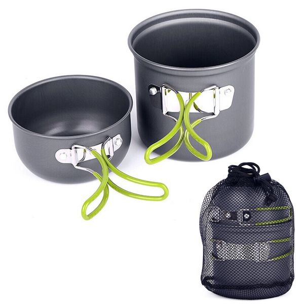 

outdoor camping cookware aluminum pots pans bowls with foldable handleset hiking picnic cooking set non-stick cookware yhej
