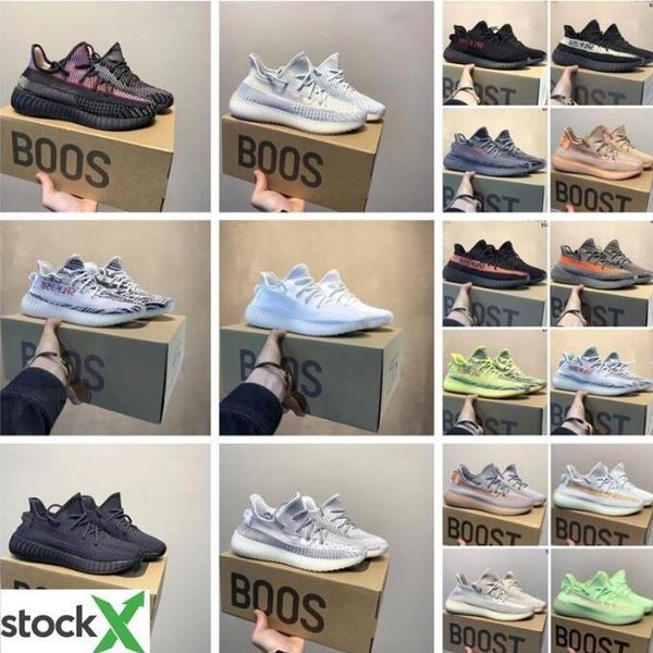 

with box men women reflective running shoes yezzy yezzys yecheil 350 v2 black cream white casual sports sneakerssv25#