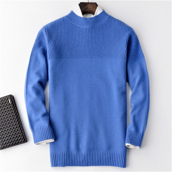 

100%cashmere thick half high collar knit men fashion solid loose h-straight bottoming pullover sweater 4color s-2xl, White;black