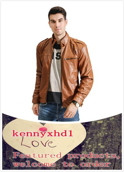 

new men's stand collar pu washed leather jacket, Black