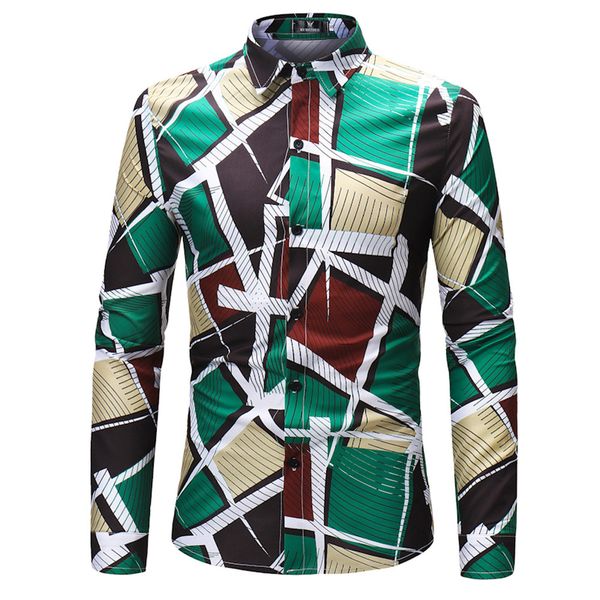 

lncdis fashion men shirts casual geometry printed long sleeve slim shirts blouse male clothing masculinas camisa winter 10, White;black