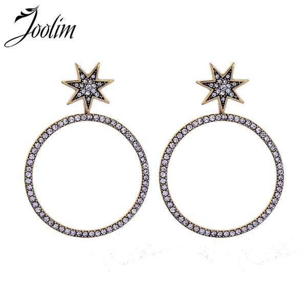 

joolim jewelry wholesale/star crystal pave hoop earring retro earring design earrings for women, Golden;silver
