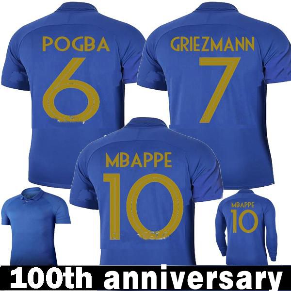 Acheter Maillot France 1919 2019 100e Anniversaire Français 100 Th Mbappe Griezmann Pogba 2 étoiles Maillot Equipe De France Equipe De France Jersey