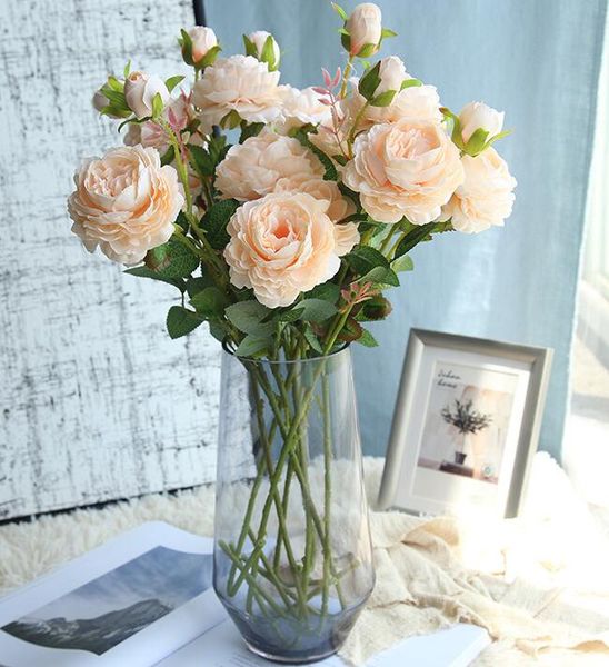 Fiore di seta peonia artificiale vintage 1 ramo 3 teste bouquet di rose giardino di casa decorazione di nozze festa fiori colorati