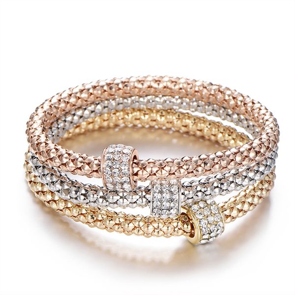 

3pcs vintage gold color charm bracelets & bangles for women bohemia popcorn chain jewelry crystal pendant pulseras mujer 2019, Golden;silver