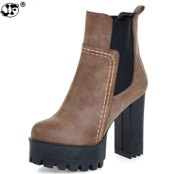 

new arrive 2019 winter warm restoring ankle boots pu nubuck leather thick high heels round toe women boots 869, Black