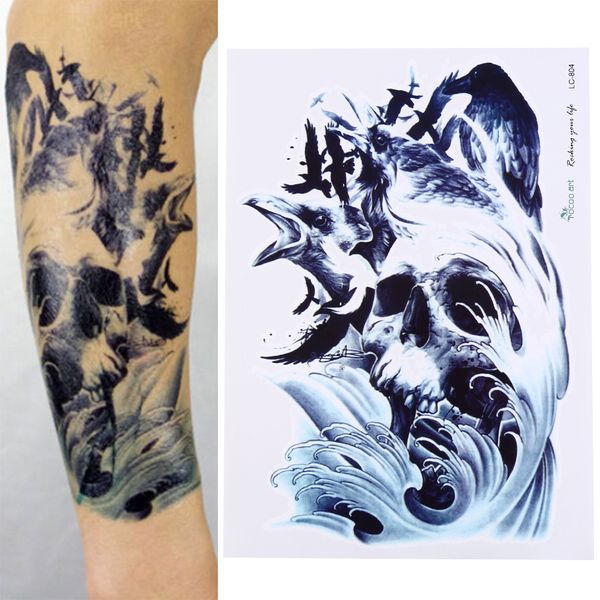 

21x15cm men waterproof tattoo sticker fashion death skull temporary tattoo body arm leg women fake flash tatoo sticker sleeves