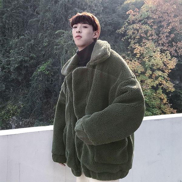 

winter coat men's warm thick fashion parka men solid color casual coat man streetwear wild loose cotton jacket male clothes, Black