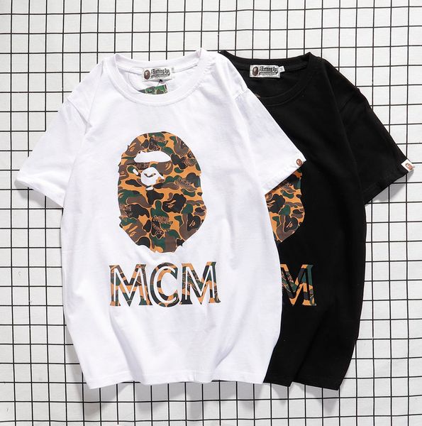 

classic tide brand short sleeved mens designer t-shirt casual t-shirt fashion ape head print t-shirt cotton sports t shirt, White;black