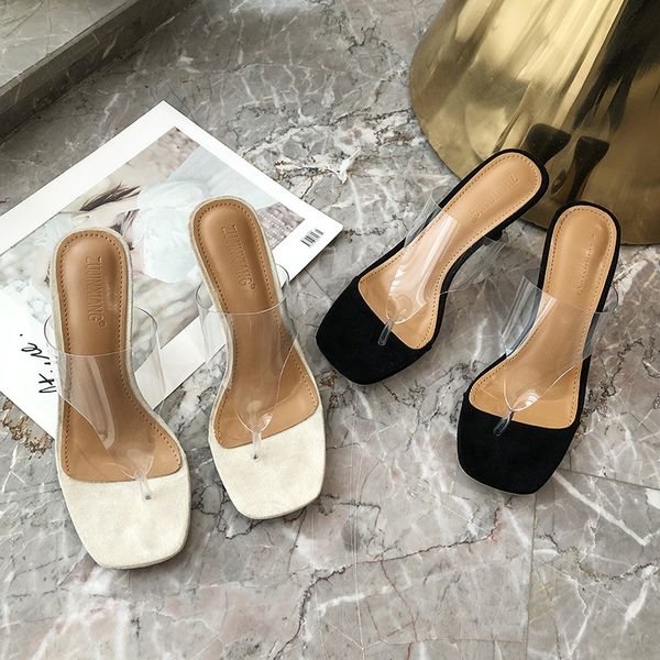 

2020 women flip flop stiletto sandals lady high-heeled transparent pvc slippers, Black