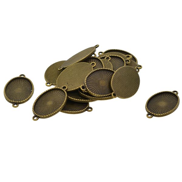 

20 pieces oval blank cameo cabochon tray base bezel setting double loops charms pendant bracelet connector findings, Black