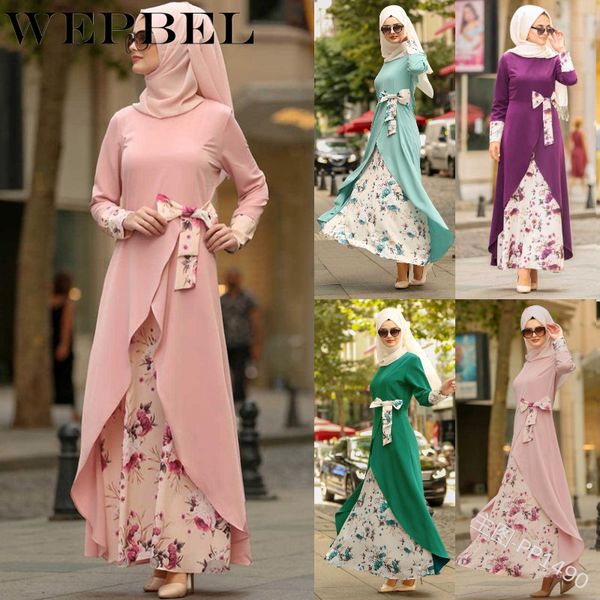 

casual dresses wepbel muslim dress women o neck full sleeve autumn floral bow abaya islamic lady elegant maxi, Black;gray
