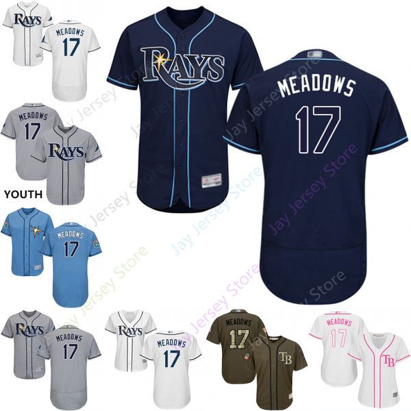 

2019 Tampa Bay 17 Austin Meadows Jersey Rays Jerseys Cool Base Flexbase Home Away White Black Red Grey Pullover Button Men Women Youth