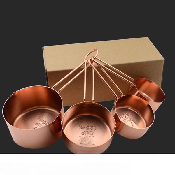 

copper stainless steel measuring cups 4 pieces set kitchen tools making cakes and baking gauges measuring tools hh7-177