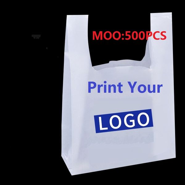 

500pcs/lot custom printed your logo transparent bags gift shopping bag supermarket plastic bags with handle packaging