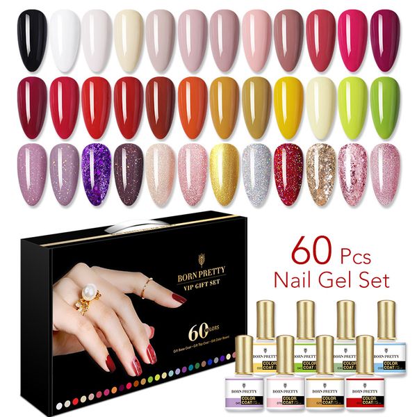

born pretty 1 set 60 бутылок сплошной цвет и блеск блестки ногтей гель польский лак base coat top coat uv gel nail art, Red;pink