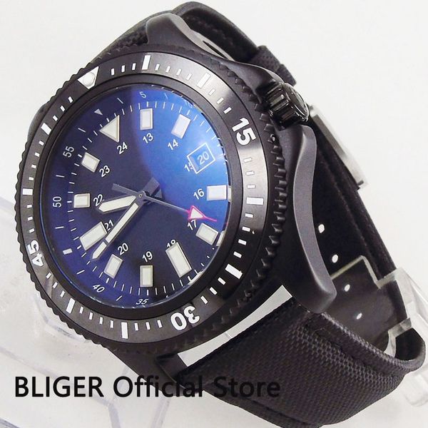 

bliger sport style 44mm pvd wristwatch date function rotating bezel sterile dial miyota movement, Slivery;brown