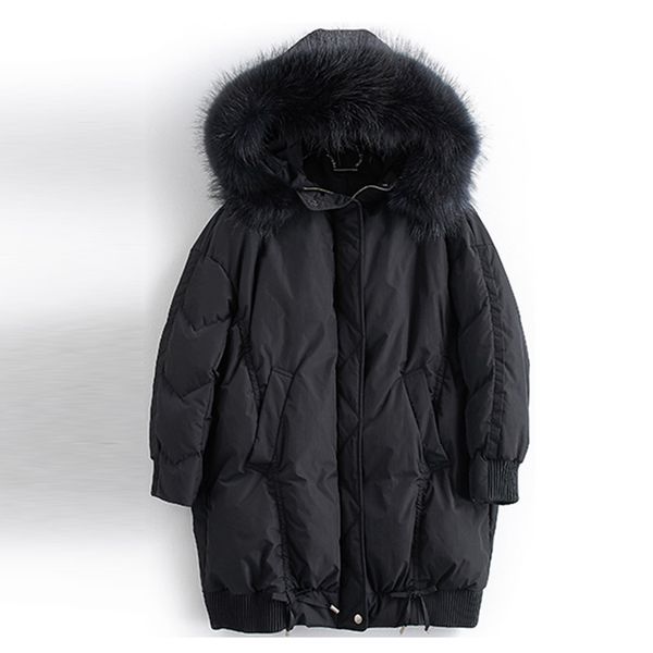 

women raccoon fur collar down jackets 90% white duck down coats woman hooded long thick coat winter plus size parkas yp2091, Black